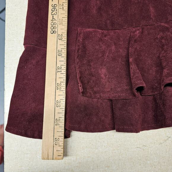 Aryeh Womens Suede Feel Dress Size M Burgandy Whimsigoth Ruffle Asymmetric - Picture 9 of 10